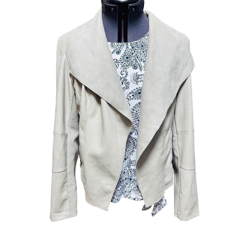 bar iii Womens Beige Suede Leather Look Drape Collar Moto Jacket Medium
